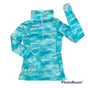 UNDER ARMOUR Cold Gear Fitted 1/4 Zip Mock Neck Womens S Turquoise Print.